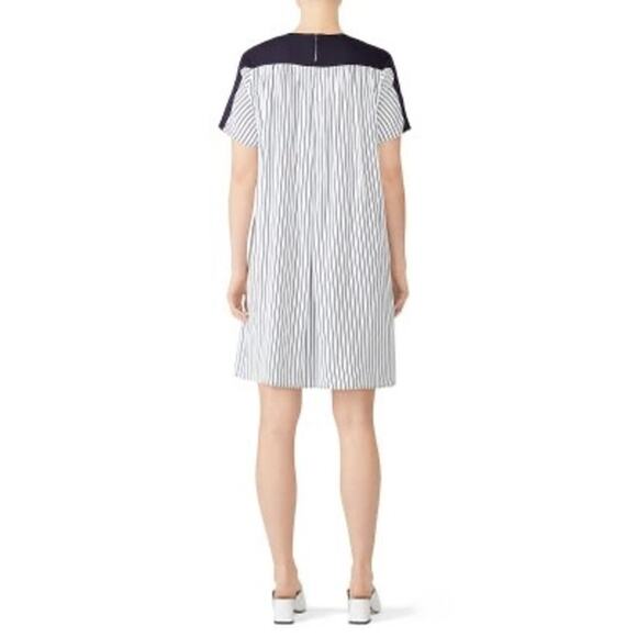 Slate & Willow Maternity Navy Stripe Crepe Pleated Back Shift Dress Size Large - Picture 2 of 12